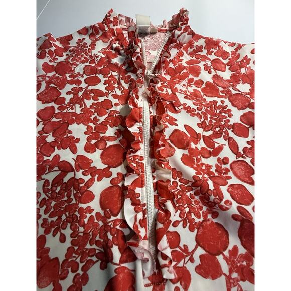 Tory Burch Rashguard Top Womens Sz XS Red Floral Ruffle 1/2 Zip Short Sleeve - Picture 8 of 11